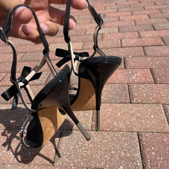 Giuseppe Zanotti Black Grosgrain Crystal Sandals Size 38